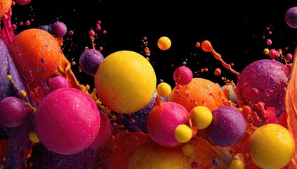 Colorful spheres in dynamic paint splatter