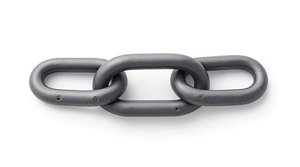 Obraz premium A close up view of three interlocked metal chain links on a plain white surface with soft shadows