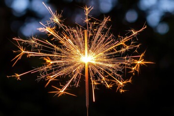 Fototapeta premium Sparkler bursts brightly against dark backdrop