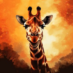 Majestic Giraffe Portrait in Warm Tones A Captivating Wildlife Artwork for Creative Projects