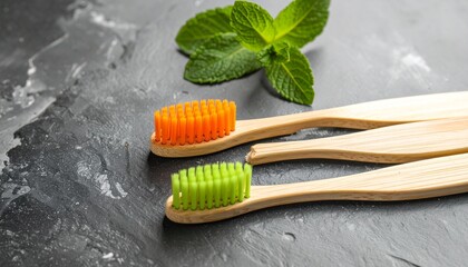 Eco-Friendly Oral Hygiene Bamboo Toothbrushes and Fresh Mint for a Sustainable Routine