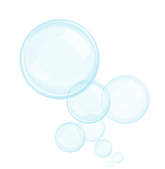 Soap bubbles in air isolated against white background