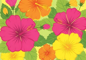 Vibrant hibiscus floral vector background seamless pattern for summer designs