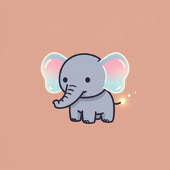 Naklejka premium Adorable illustrated baby elephant with iridescent bubble ears and a magical glowing tail.