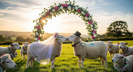 Cérémonie de mariage d'un couple de moutons
