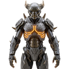 Fototapeta premium Futuristic armored robot warrior with glowing chest details 