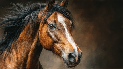 Majestic horse with flowing mane standing proud in warm light during late afternoon