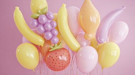 Glossy Fruit Balloons Celebration Pastel Pink Background Design