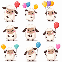 Cute Sheep Family Celebrates With Colorful Balloons In A Cheerful Farm Scene For Kids