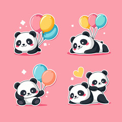 Obraz premium Cute vector set of funny cartoon baby animals: panda, and teddy character illustration