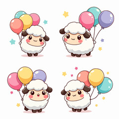 Cute Sheep Family Celebrates With Colorful Balloons In A Cheerful Farm Scene For Kids