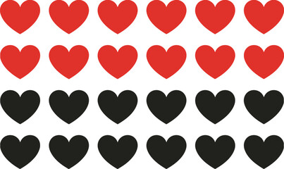 Red and Black Heart Icons Set,  Simple Vector Love Symbols Collection