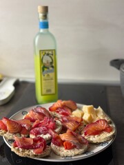 Sandwiches with red fish, served fresh and appetizing, perfect for a light snack or festive meal.