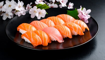 Salmon Sushi with Cherry Blossoms, and Japan.