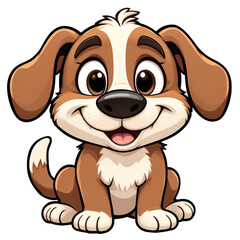 Obraz premium A cute cartoon puppy with big eyes sitting happily, perfect for pet-themed designs and children's content.