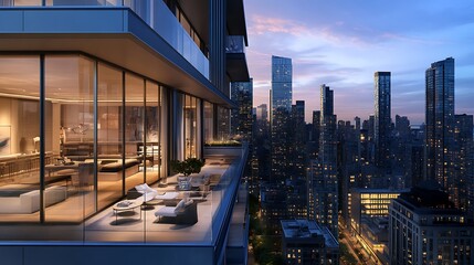 dusk backdrop with modern glass-fa building lit windows high resolution picture