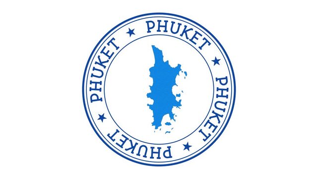Phuket intro. Badge with the circular name and map of island. Phuket round logo animation.