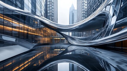 dusk sky behind modern glass-fa building with lit windows high resolution picture