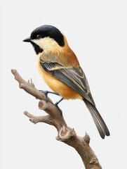 Naklejka premium perching titmouse wooden branch scene isolated on transparent background