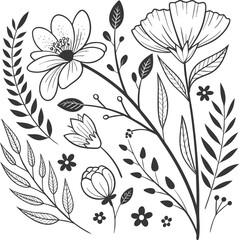 Hand Drown Floral Vector Illustrations with Beautiful Leaf And Ornaments.