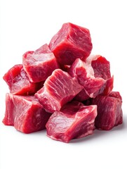 Obraz premium raw chopped lamb fillet diced tenderloin or cubed isolated on transparent background