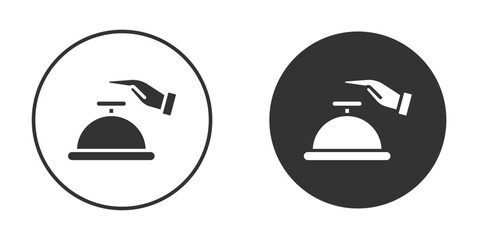 Hand touching service bell icon pictogram. Vector outline illustration isolated on white background.