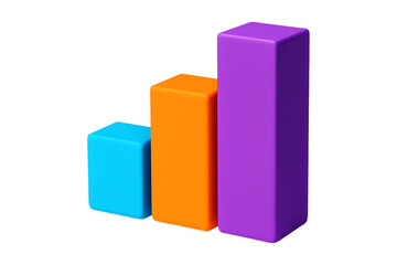 Colorful 3D bar chart icon showing growth. Business analytics and statistics graph PNG clip art for a presentation, report, or financial infographic.