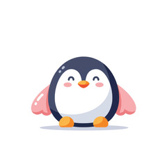 Fototapeta premium Cute chubby cartoon penguin with pink wings and a happy smiling expression.