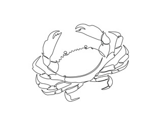 Crab outline illustration. Continuous line art drawing of sea crab. Editable stroke.