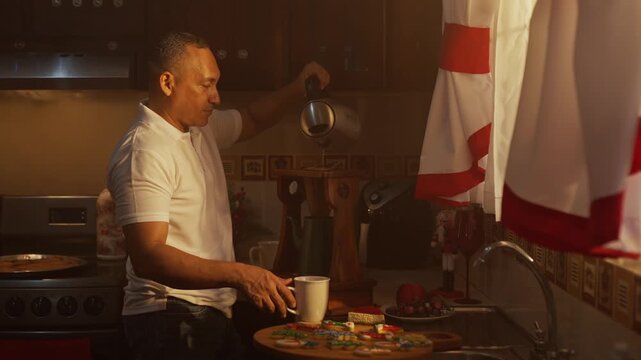 Man brewing Costa Rican coffee with traditional drip method