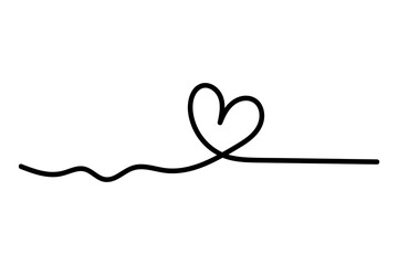 Hand drawn heart shape with continuous line, one line love shape doodle style drawing for romance, marriage, valentine