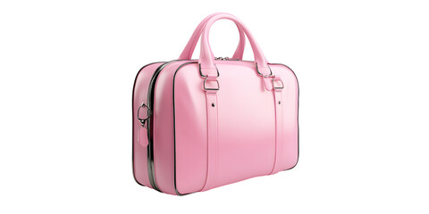 Pink leather duffel bag isolated on transparent background