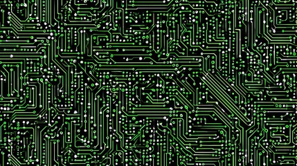 Fototapeta premium Intricate circuit board pattern in vibrant green and black.