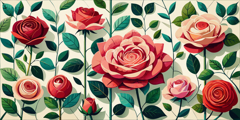 A beautiful seamless floral pattern with red and pink roses, tulips, and other flowers