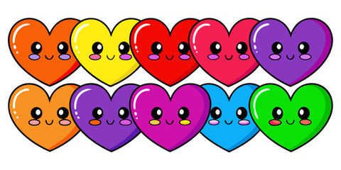 Happy birthday balloons with red heart shapes and cute smiley faces for a romantic Valentine's Day card design