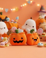 Cute Halloween Treats Kawaii Pumpkin Bags and Friendly Ghosts