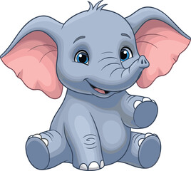 Cute Cartoon Baby Elephant Sitting – Adorable African Safari Animal Character Illustration for Kids, Wildlife, and Nature Design