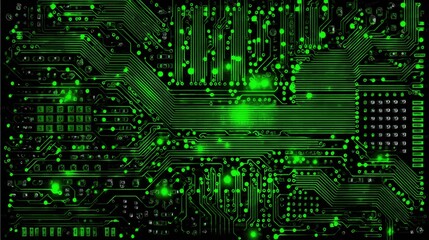 Obraz premium Detailed close-up view of illuminated circuit board traces.