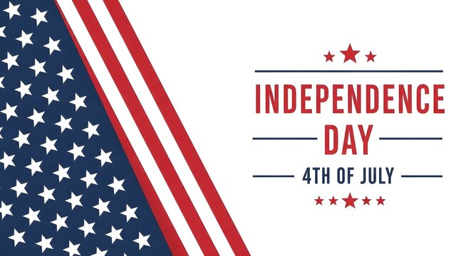 Independence day 4th of july text with american flag elements and stars, celebrating national holiday and patriotism