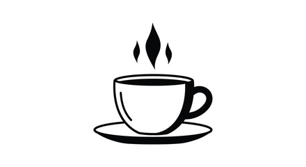 A simple black and white illustration of a steaming hot cup of coffee