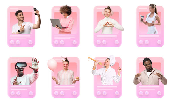 Social media news feed, influencers creating personal brand, people sharing content with followers