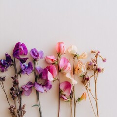 Delicate dried flowers in a spectrum of pastel hues.