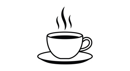 A simple black and white illustration of a steaming cup of coffee