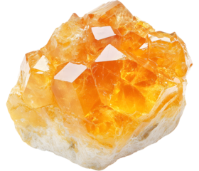 Citrine crystal cluster isolated on transparent background