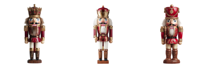 Christmas nutcracker figurines transparent background festive decor studio close-up view