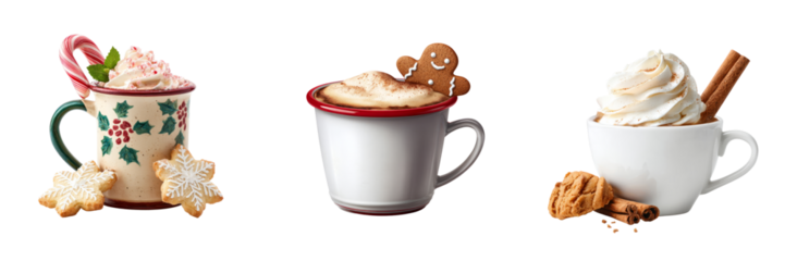 Festive christmas drinks with gingerbread transparent background cozy dessert environment