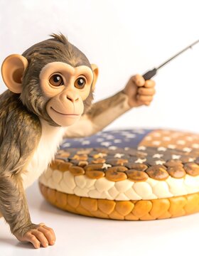 Cute monkey figurine with fishing pole and patriotic design