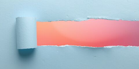 A close-up of a rough, textured wall with a horizontal tear, jagged edges, and soft gradient colors, sprayed with strong lighting, creating an abstract street-art style texture.