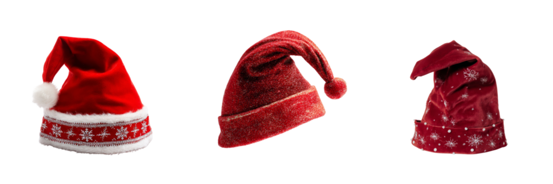 Christmas hat collection transparent background holiday decorations festive atmosphere