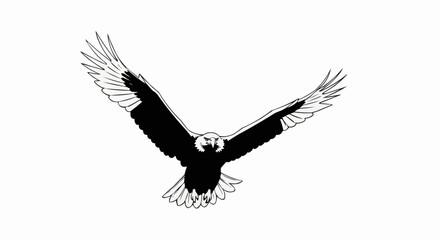 Naklejka premium Bald Eagle hunting black silhouette vector icon, American eagle wild prey bird flight, falcon or hawk carnivore animal stock 